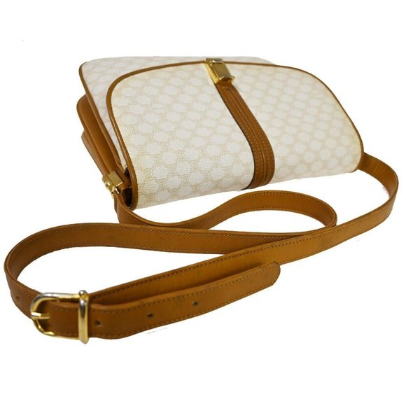 CELINE Macadam Pattern Crossbody Shoulder Bag PVC Leather White Brown - Picture 12 of 16